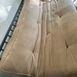 Futon bed, black metal, and wood with mattress