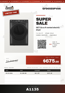 GE GFD65ESPVDS Electric dryer
