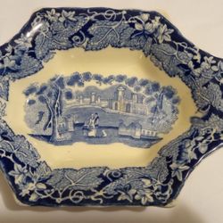 Rare Mason's Vista Blue Transferware Bowl, Patented Ironstone China, Early 20th Century