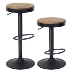 YOUNIKE Bar Stools Set of 2 Barstools Counter Height Bar Stools Adjustable Swivel Kitchen Island Stools Vintage Rustic Wooden Bar Chair with Footrest,