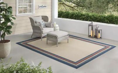 Multi-Colored 8 ft. x 10 ft. Striped Border Indoor/Outdoor Area Rug