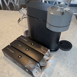 Nespresso Coffee/Espresso Maker + Coffee Pods + Descaling Kit