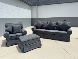 Like new bobs discount Katie sofa and chair and storage ottoman