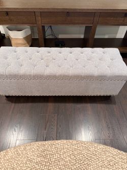 Upholstered Storage Bench with Nailhead Trim