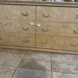 Large 6-Drawer Dresser – Marble Finish w/ Gold Handles
