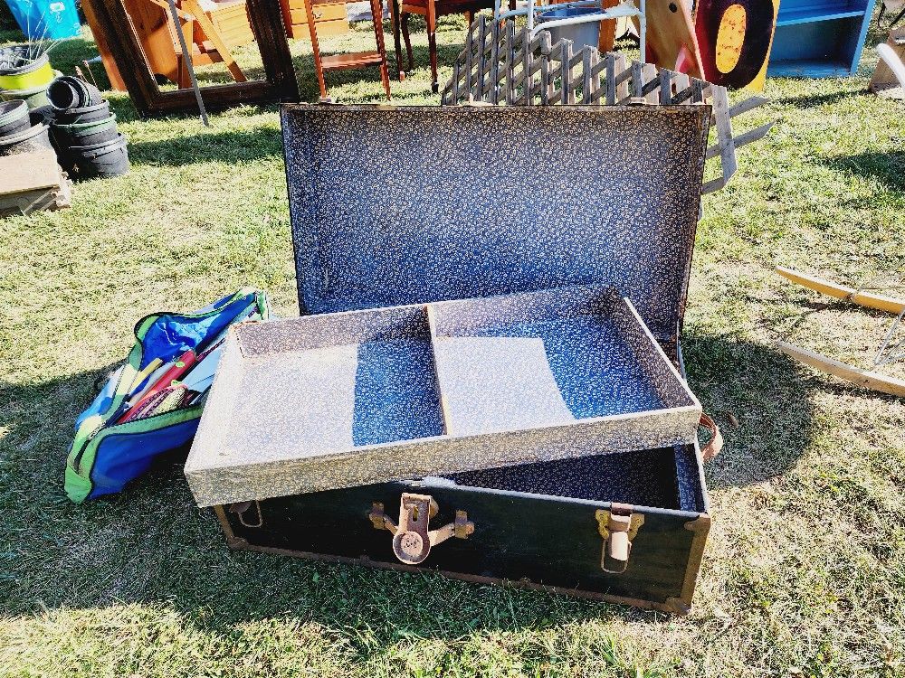 Vintage Metal Storage Locker Antique Trunk