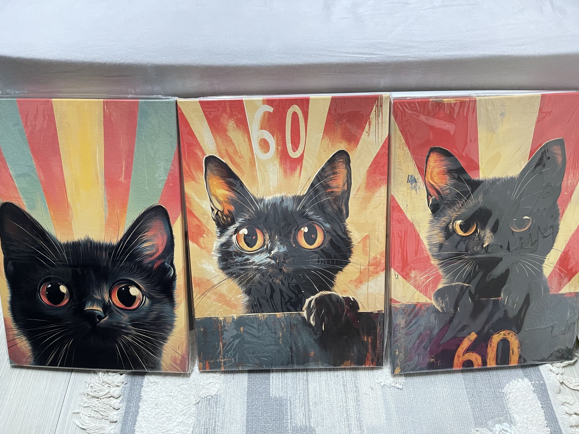 Cat Canvas Wall Art, Set Of 3