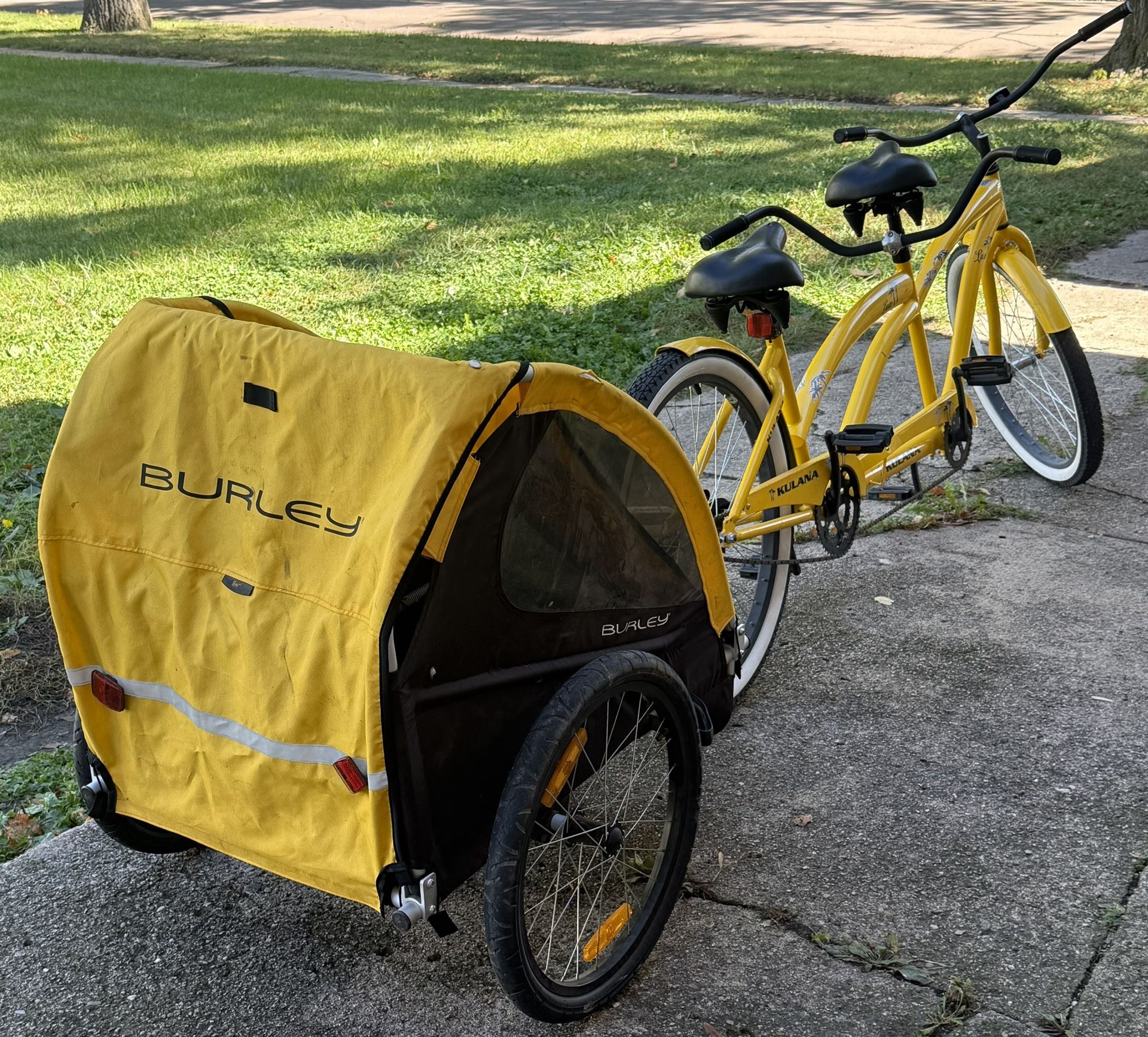 KULANU LUA TANDEM BICYCLE W/BURLEY 2 SEAT BIKE TRAILER
