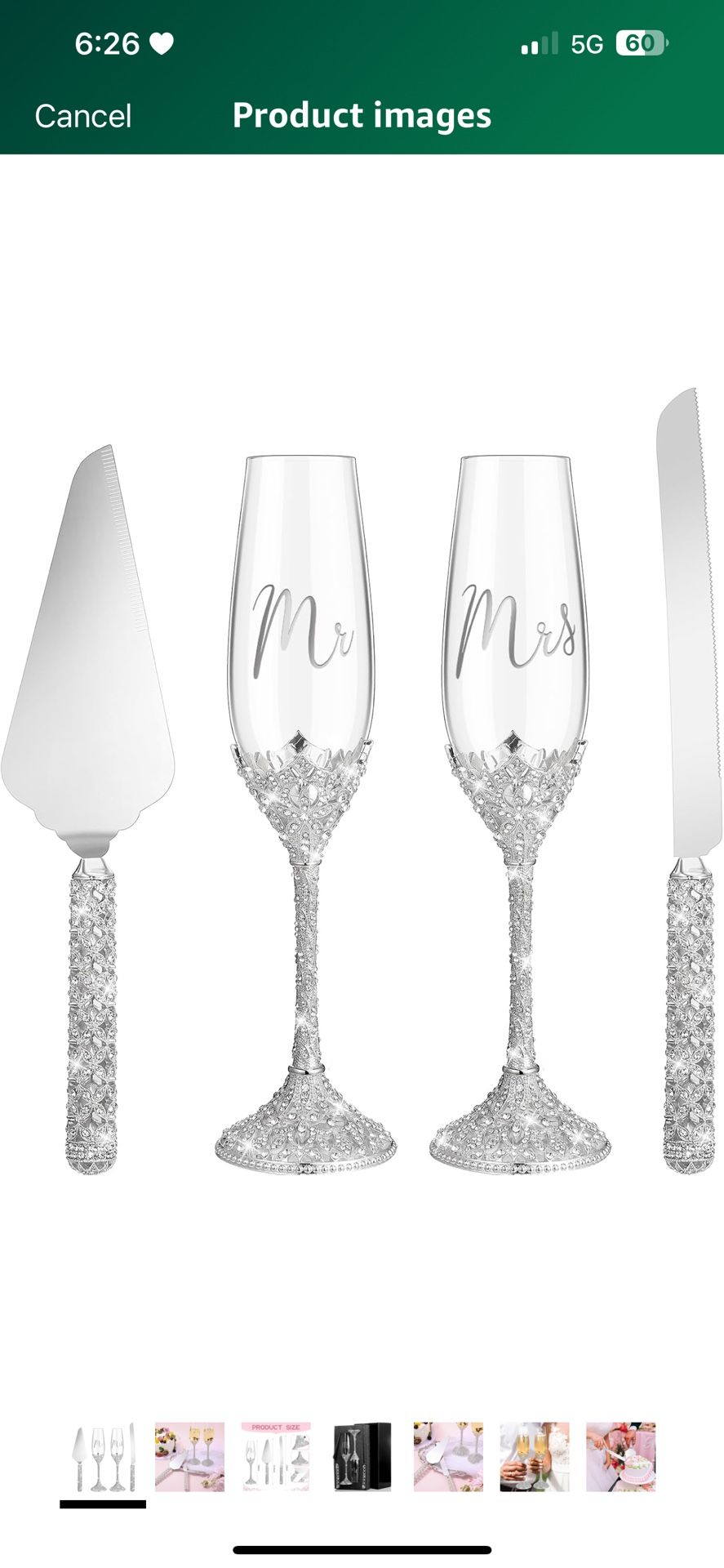 Sratte 4 Pcs Wedding Cake Knife and Champagne Flutes Server Set, Toasting Crystal Rhinestone Champagne Flutes Glasses Cake Knife Pie Server Wedding Gi