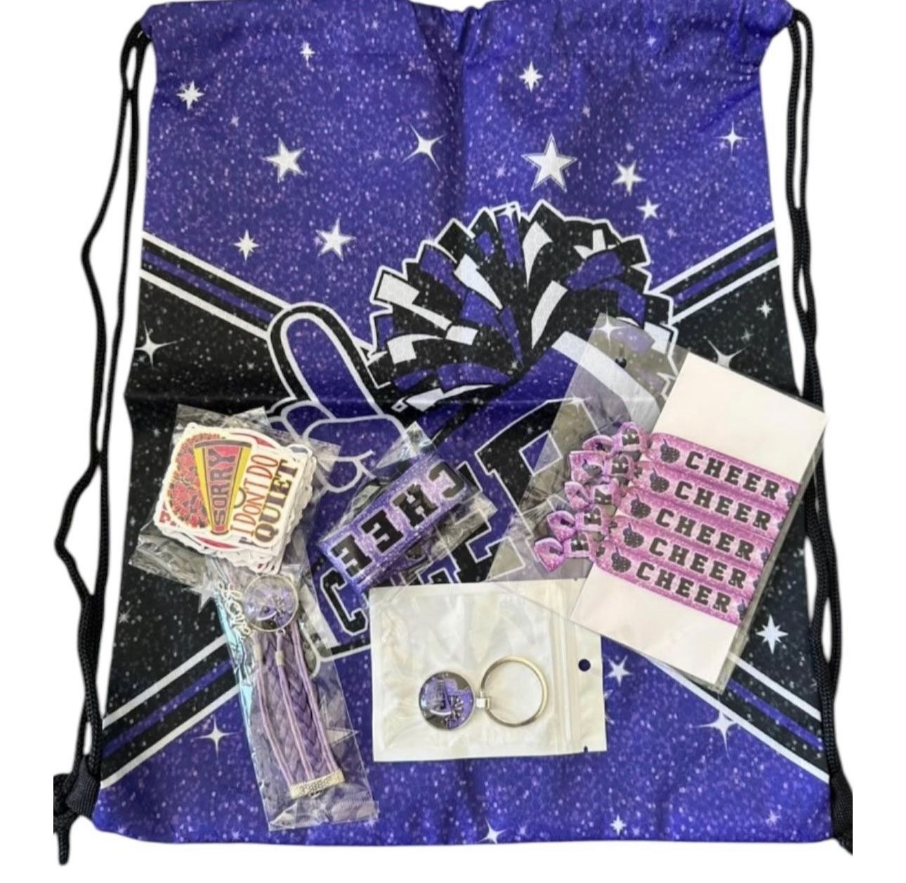 Cheerleading Gift Set 59pc – Drawstring Bag, Stickers, Hair Ties, Lanyard & More