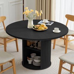 SALESUMO BLACK WOOD 47 IN. ROUND DINING TABLE