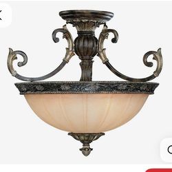 Beautiful Moroccan Bronze Ceiling Light Fixture With Cream Textured Glass Shade