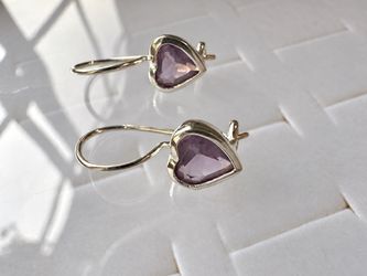 Sterling silver heart, dangle, earrings, amethyst hearts Sterling silver heart, dangle, earrings, amethyst hearts