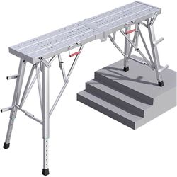 Scaffolding Equipment, Folding Adjustable Scaffolding for Stairs Portable Work Platform Ladder 600 LBS Capacity, Non-Slip Drywall Painting Stool for C