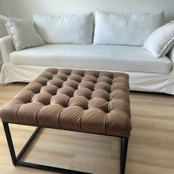 Winston 28" Square Button Tufted Metal Ottoman