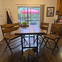 BUTCHER BLOCK TABLE, CHAIRS, BENCH SEAT
