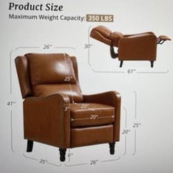 26”W Brown Genuine And Faux  Leather Recliner Chair Arm Chair with Nailhead Trim