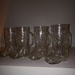 4 Cowboy Boots Drinking Glasses 