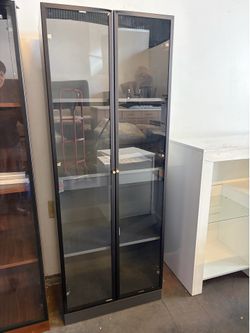23.6W ,Glass Display Cabinet with LED Lights Tempered Glass Curio Cabinet with Pull-Out Shelf for China Liquor Collectibles ,Black