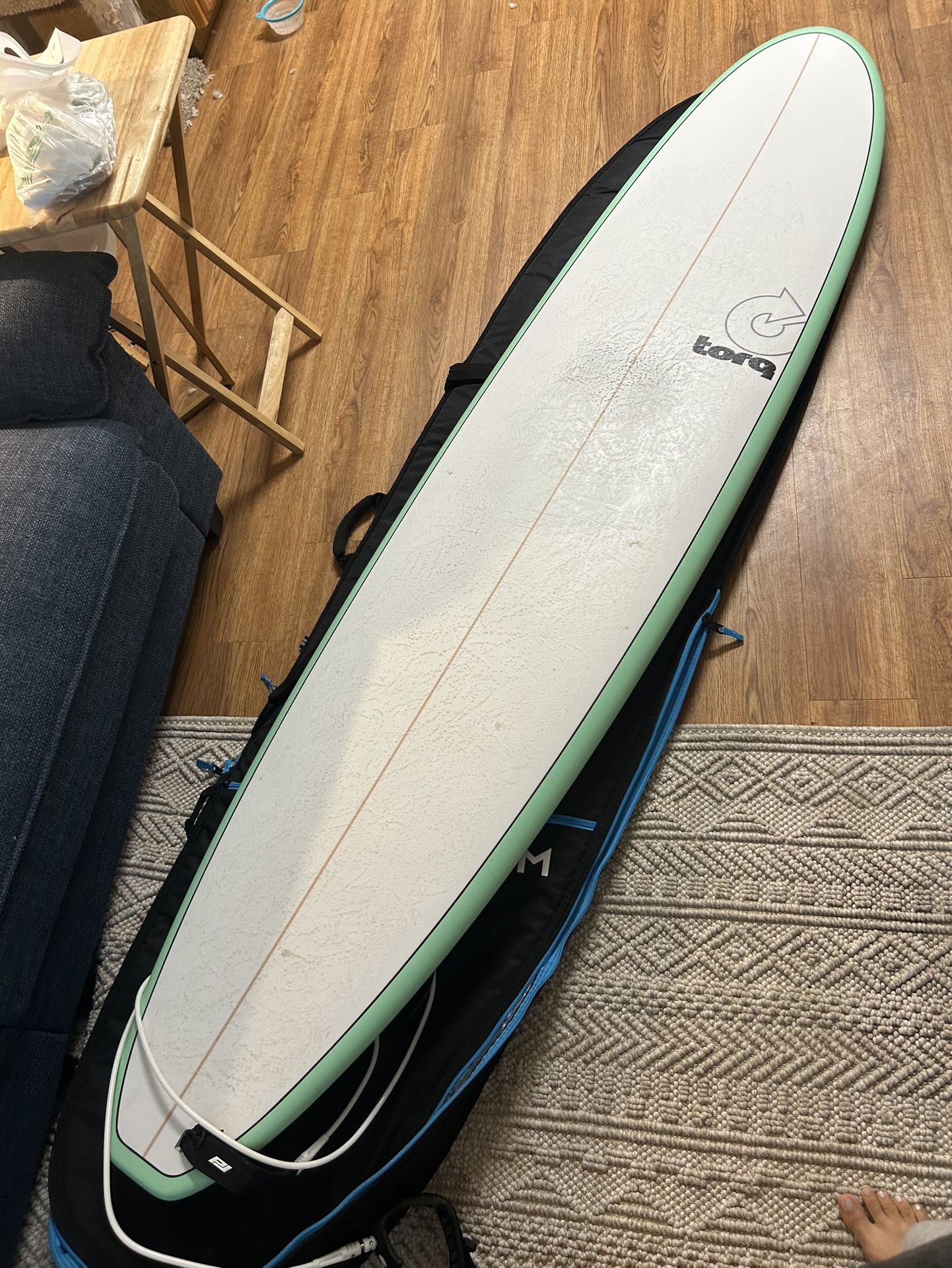 LIKE NEW- Torq 8ft Tet Pinline Teal blue Hardboard Longboard Surf Board