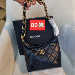 Channel Vegan Leather Hobo Bag Gold Chain with Box
