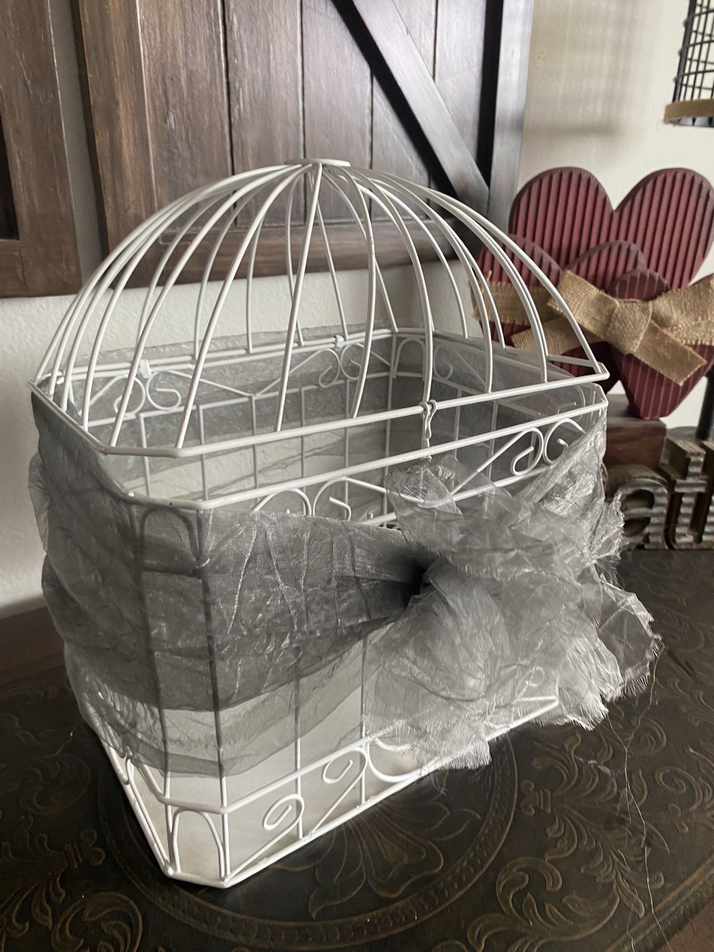 White bird cage or wedding/Shower card holder the ribbon can be removed