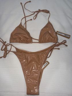 SKIMS Beige Patent Triangle Bikini Set Small NWT