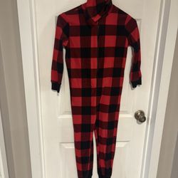 Old Navy Kids Red and Black Plaid Footie