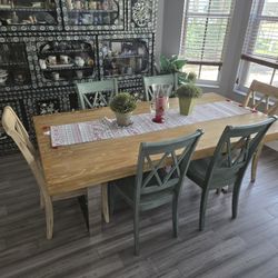 Wood Butchers Block Dining Room Table With 6 Chairs Included