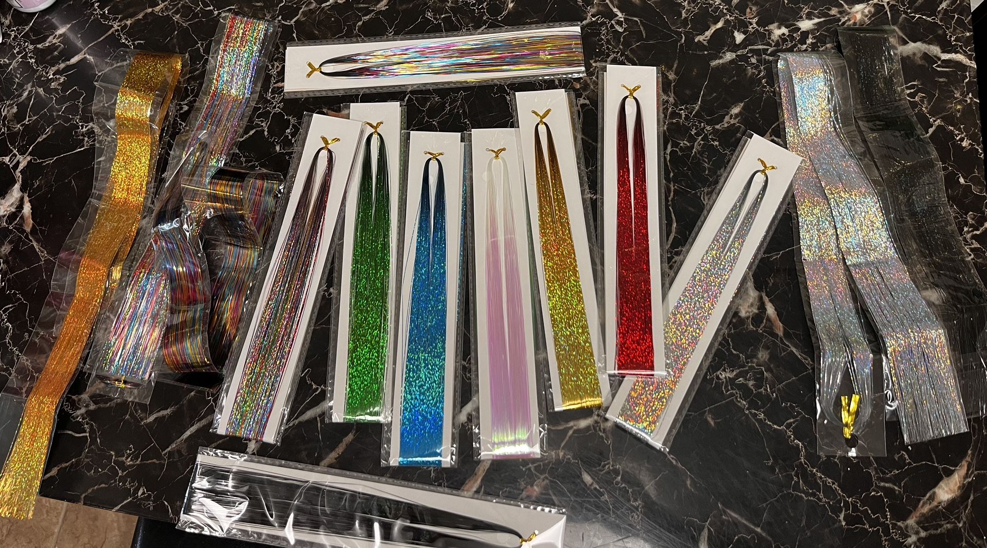 Variety of Colorful Hair Tie Ins. Please check out other items for sale on my page.