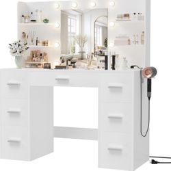 Modern Vanity Desk W/ Lights & Mirror
