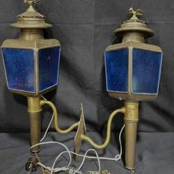 Antique Brass Carriage Lamps Set
