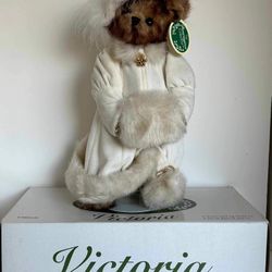 Bearington Collection Retired Victoria Bear Cream Velour Jacket Faux Fur Muffler