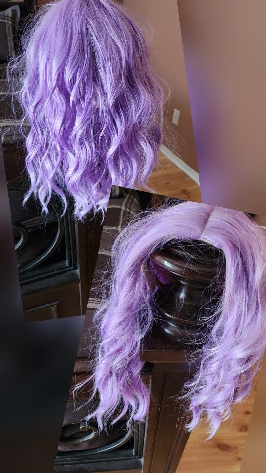 Lavender Long Adjustable Wavy Costume Wig, Approximately 15" Long