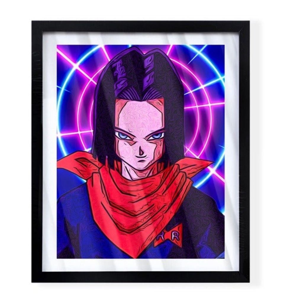 Android 17 custom art piece on black frame