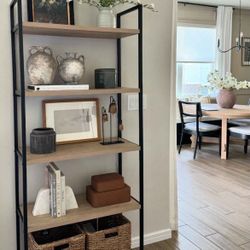 $60 - 72” Tall Loring Light Wood & Black Metal Shelf (2 available)