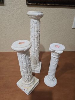 Set of 3 White Column Candleholders