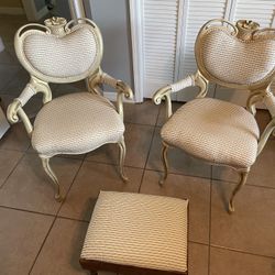 2 Wooden Chairs And A Foot Rest 