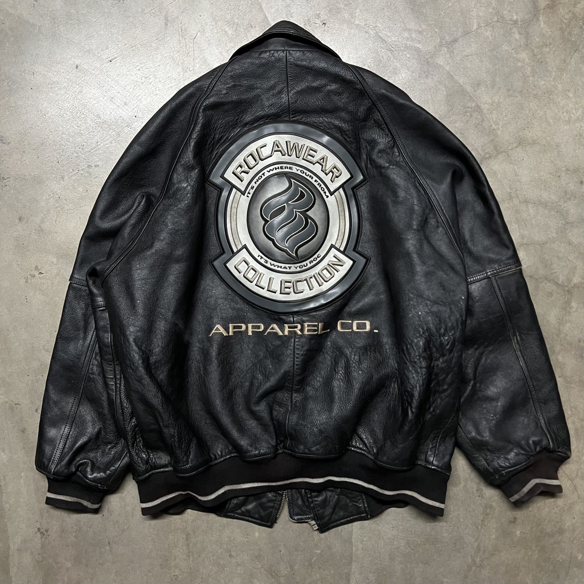 Vintage 2000's Y2K Rocawear Apparel Co. Jay Z Embroidered Leather