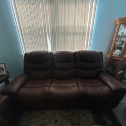 Two Piece Brown Leather Couch Set