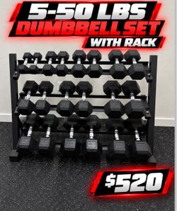 NEW Dumbbells Set with Rack: 5-25 lbs, 5-50 lbs, 5-75 lbs, 5-100 lbs. Home Gym Equipment Weights