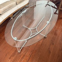 Oval Glass and Lucite Coffee Table with Chrome Accents