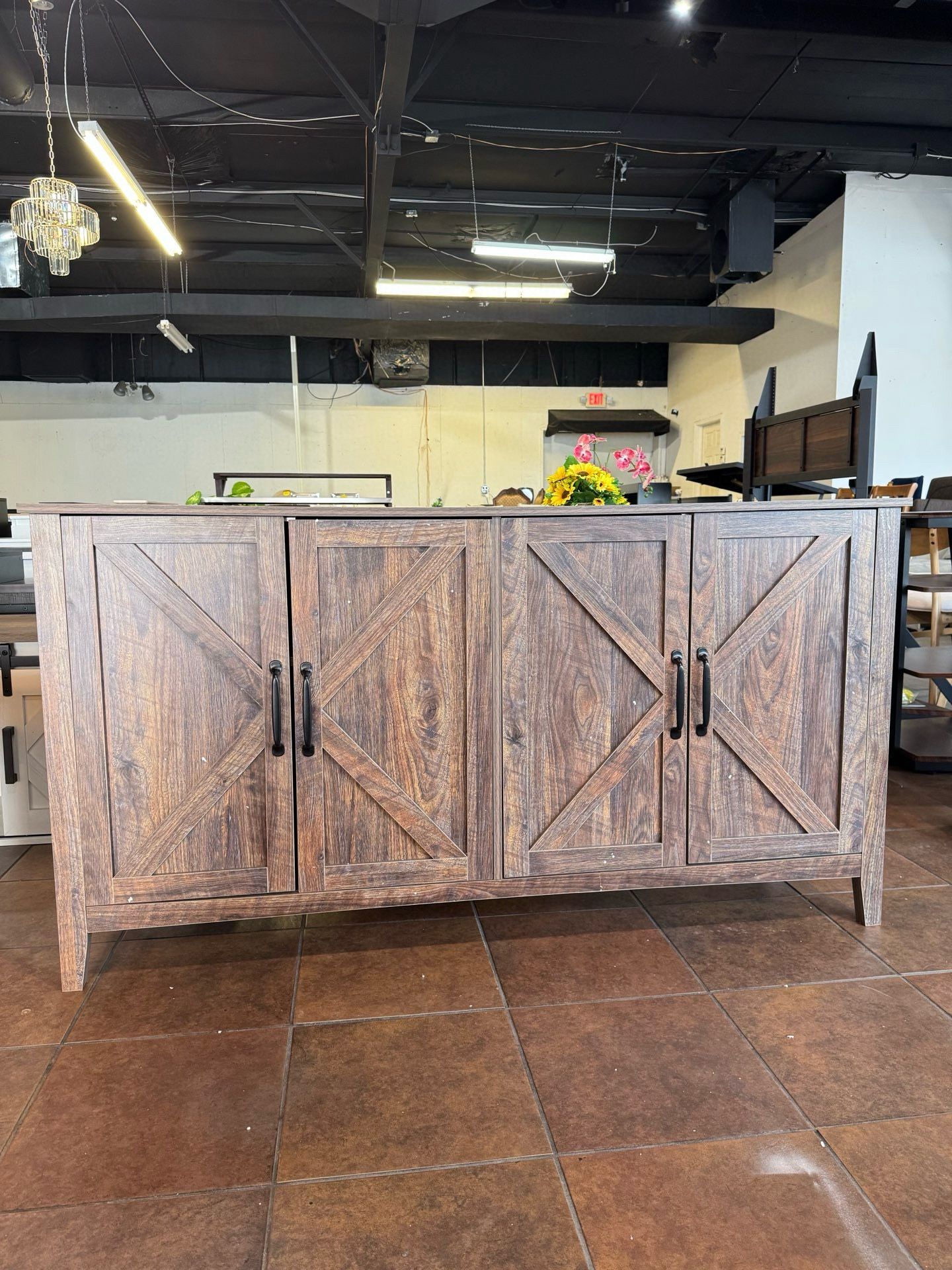 59" W Buffet Cabinet Sideboard Storage Cabinet with Adjustable Shelves for Living Room Rustic Wood Espresso。$$190