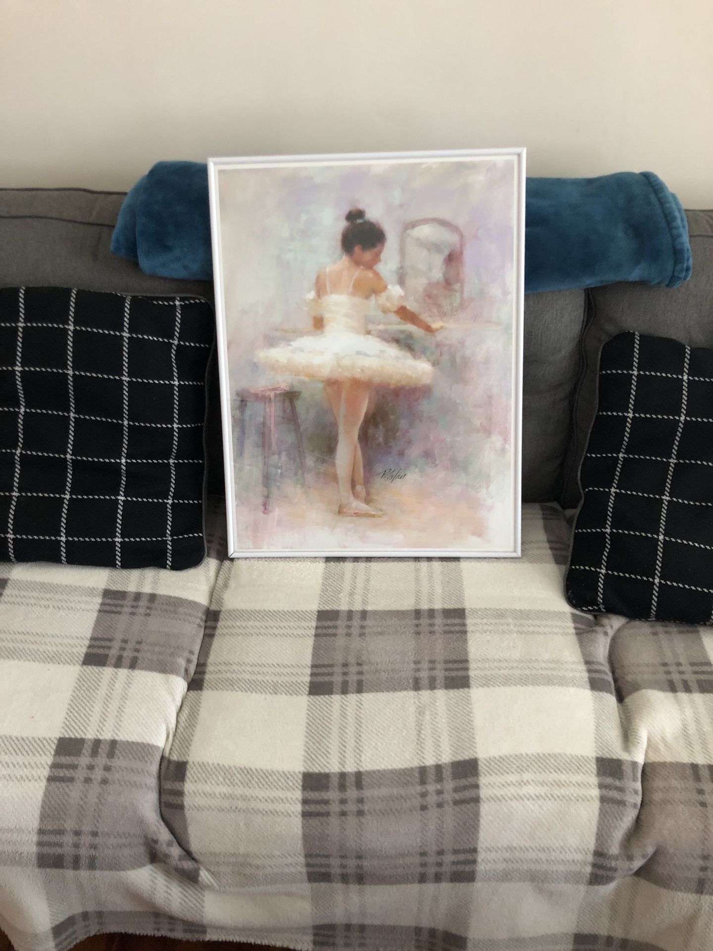 Beautiful hand painted Ballerina in glass frame