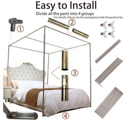 Canopy Bed Frame King Stainless Steel Four Corner Bed Poles Bracket Fit bedroom master house furnitu