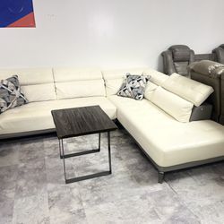 White & Gray L Shaped Sectional - Leather - We Deliver & Finance 🎄🔥🚚🎊