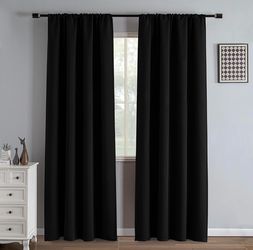 Blackout Curtains for Bedroom Black 52" W x 84" L (Pack of 2) Living Room | Rod Pocket | Privacy | Room Darkening | Thermal | Insulated | Window Drape