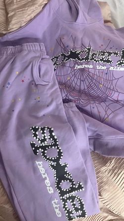 Sp5der Purple Hoodie and Sweatpants Set