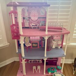 Barbie House With Furniture And Dolls