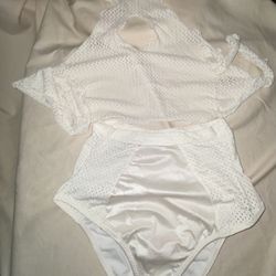 White high waist Bikini S/M stripper dancer wear  